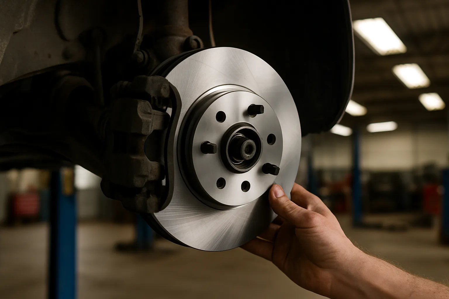 New brake rotor being installed on a vehicle