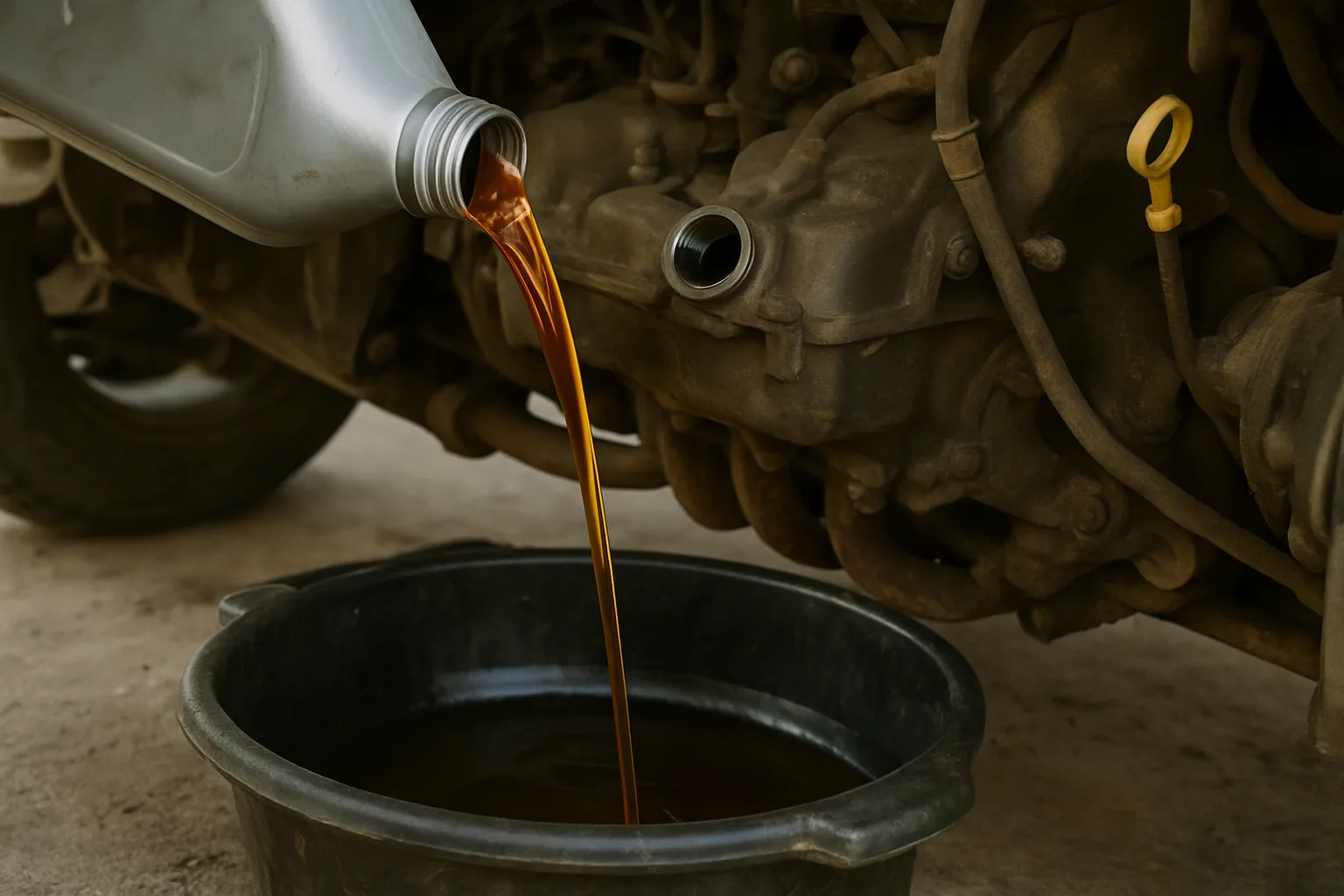 Fresh oil being poured during a maintenance service